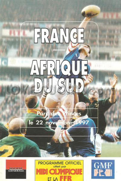 1997 France v South Africa  Rugby Programme